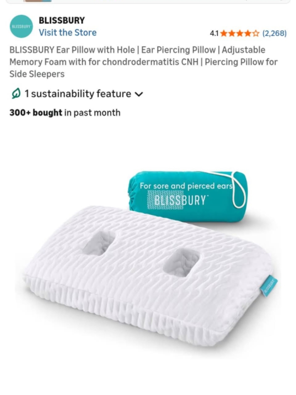 BLISSBURY Memory Foam Ear Pillow with Travel Pouch - White